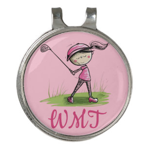 Smiling Lady Golfer Monogram Hat Clip Ball Marker