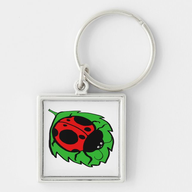 Smiling Ladybug on a Green Leaf Keychain (Front)