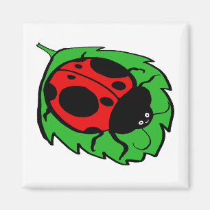 Smiling Ladybug on a Green Leaf Magnet
