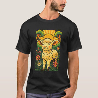 Smiling Lamb with Flowers and Sunshine T-Shirt