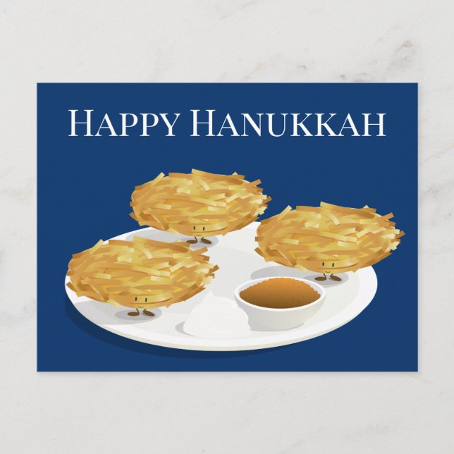 Smiling Latkes Cartoon Hanukkah Postcard (Front)