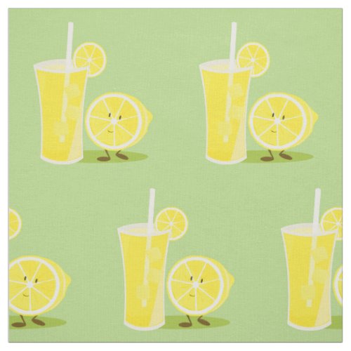 Smiling lemon and a glass of lemonade fabric