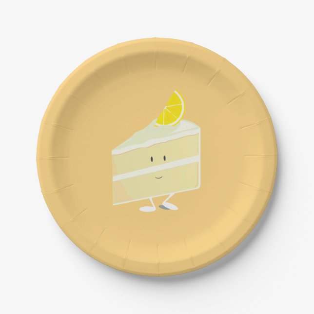 Smiling lemon cake slice paper plates (Front)