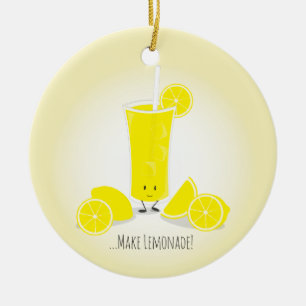 Smiling Lemonade Glass Food Ceramic Ornament