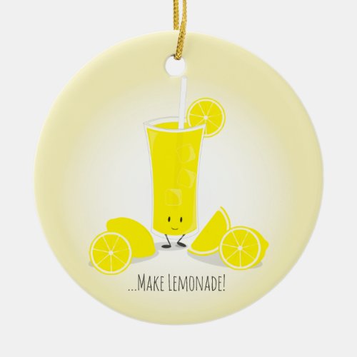 Smiling Lemonade Glass Food Ceramic Ornament