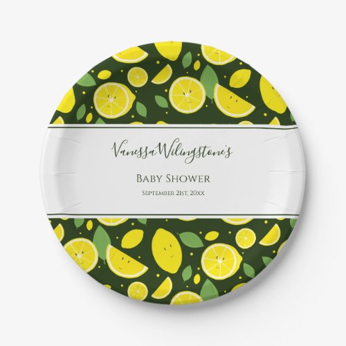 Smiling Lemons Green Yellow Baby Shower Paper Plates