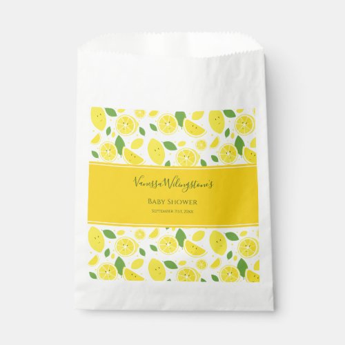 Smiling Lemons Yellow White Green Baby Shower Favor Bag