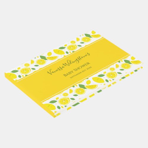Smiling Lemons Yellow White Green Baby Shower Guest Book
