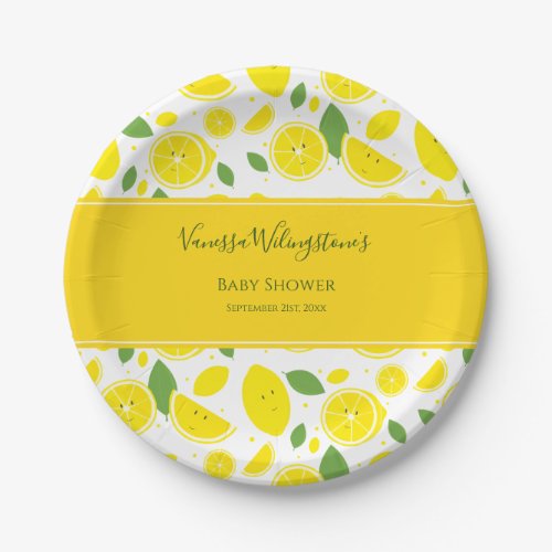 Smiling Lemons Yellow White Green Baby Shower Paper Plates