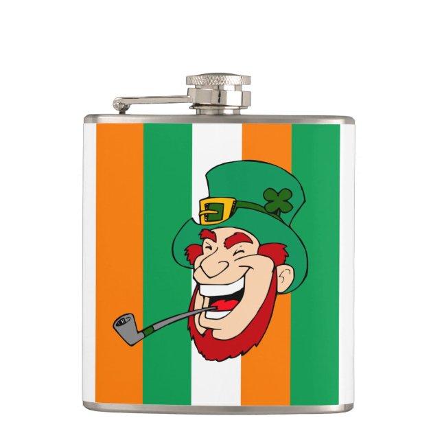 Smiling Leprechaun St. Patrick's Day Hip Flask (Front)