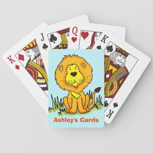 Smiling Lion named kids playing cards