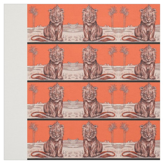 smiling lion print fabric (Swatch)