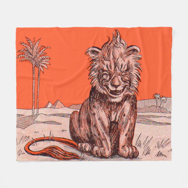 smiling lion print fleece blanket (Front (Horizontal))