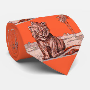 smiling lion print neck tie