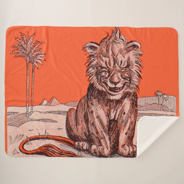 smiling lion print sherpa blanket (Front (Horizontal))