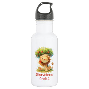 Smiling Lion Sitting Under An Apple Tree Kids Stainless Steel Water Bottle