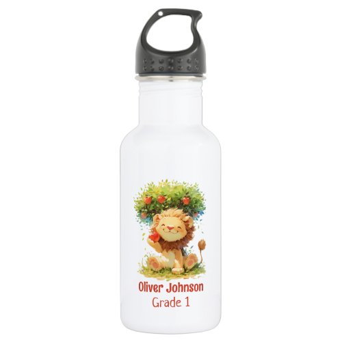 Smiling Lion Sitting Under An Apple Tree Kids Stainless Steel Water Bottle