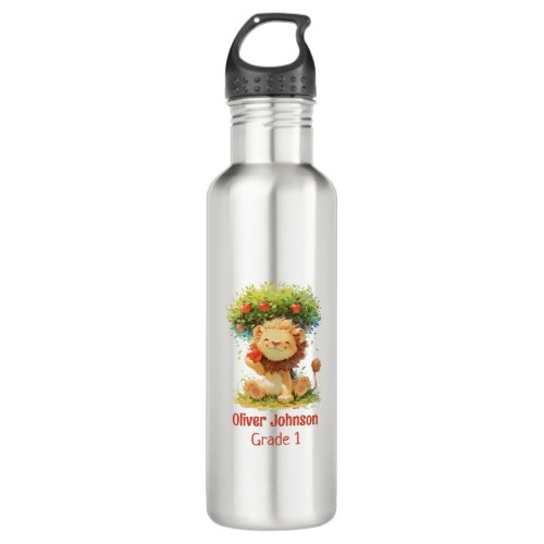 Smiling Lion Sitting Under An Apple Tree Kids Stainless Steel Water Bottle