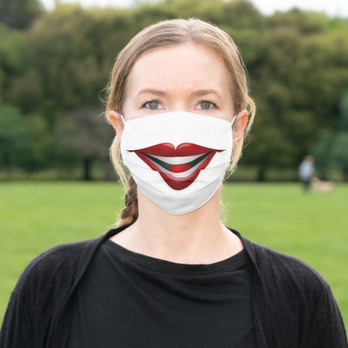 Smiling lips joker grin funny mouth and teeth adult cloth face mask
