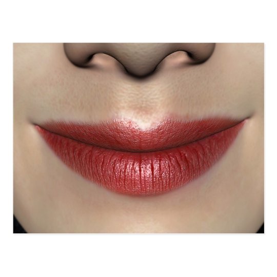 Smiling Lipstick Red Female Lips Close Up Postcard