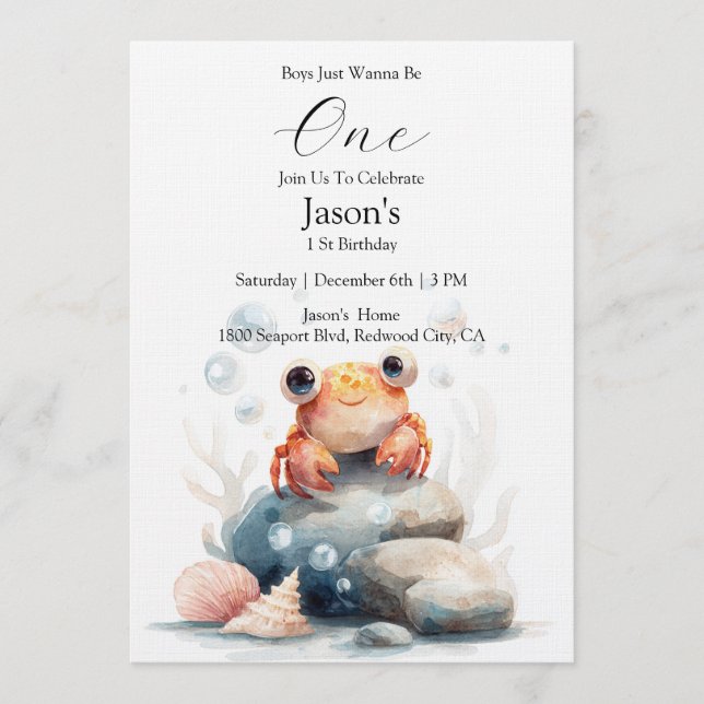 Smiling Little Crab by the Seashore Invitation (Front)