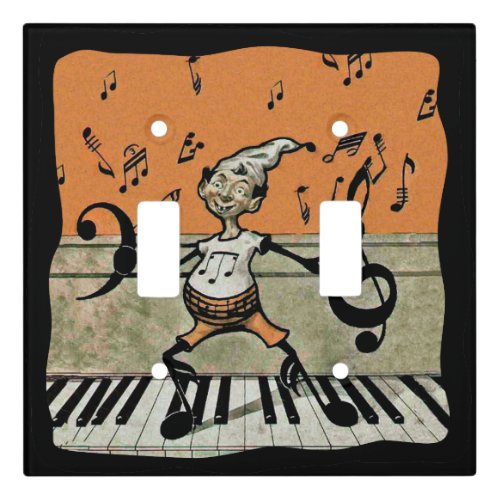 Smiling Little Music Note Elf on Piano Keys Orange Light Switch Cover