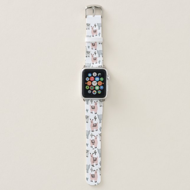 Smiling Llamas Pattern Apple Watch Band (Front)