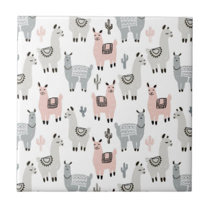 Smiling Llamas Pattern Ceramic Tile