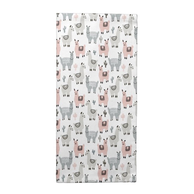 Smiling Llamas Pattern Cloth Napkin (Half Fold)