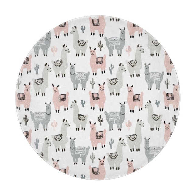 Smiling Llamas Pattern Cutting Board (Front)