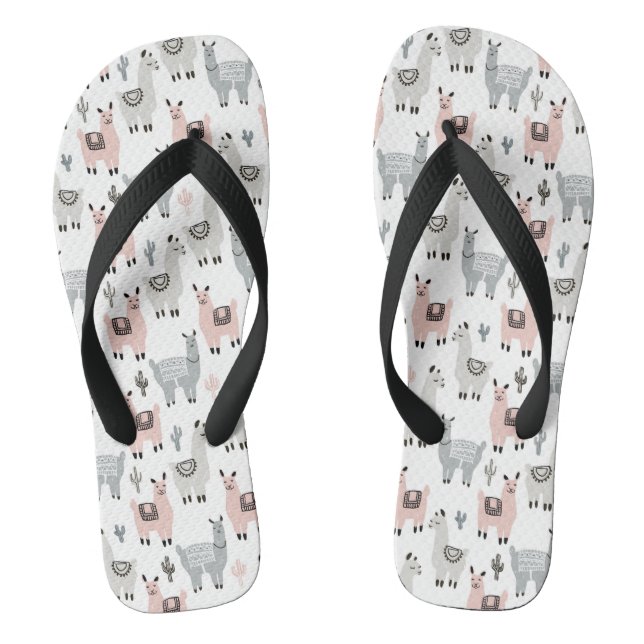 Smiling Llamas Pattern Flip Flops (Footbed)
