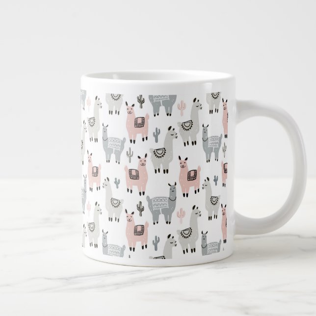 Smiling Llamas Pattern Giant Coffee Mug (Right)