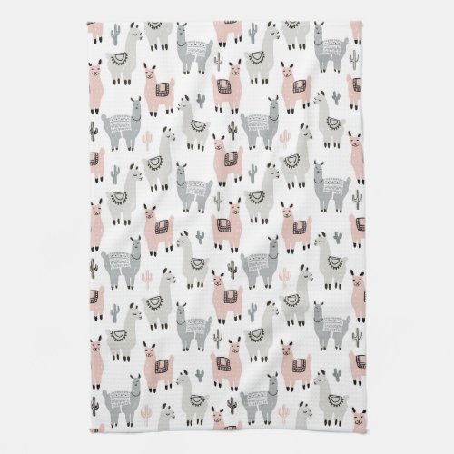 Smiling Llamas Pattern Kitchen Towel