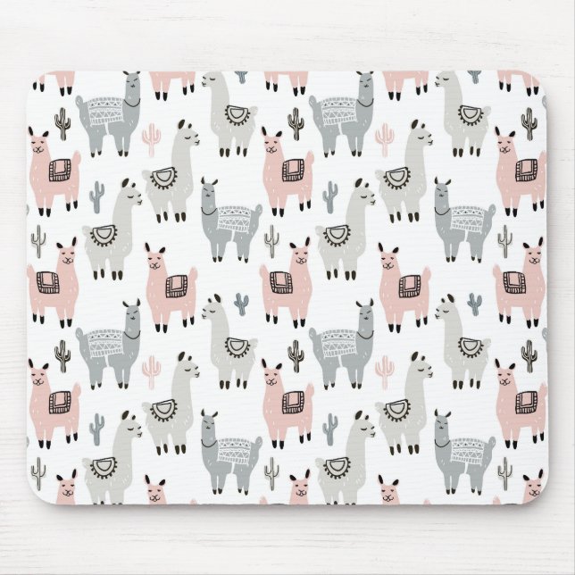 Smiling Llamas Pattern Mouse Pad (Front)