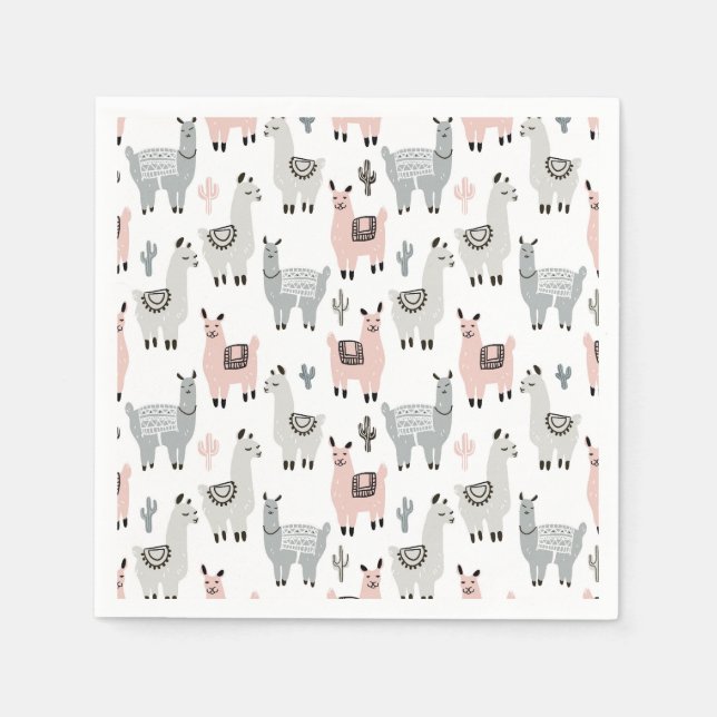 Smiling Llamas Pattern Napkins (Front)