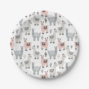 Smiling Llamas Pattern Paper Plates