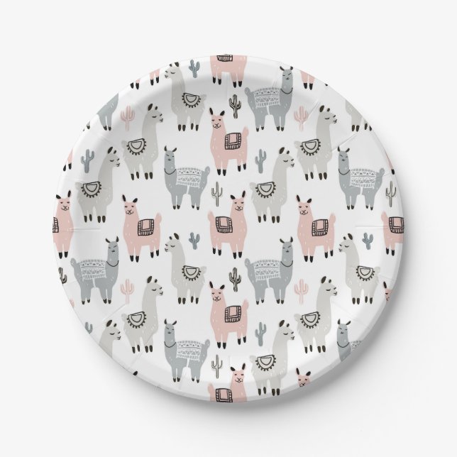 Smiling Llamas Pattern Paper Plates (Front)