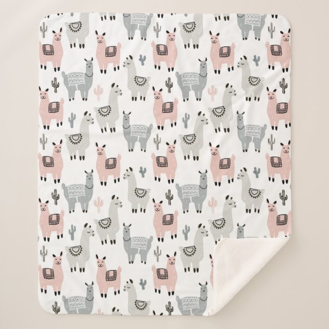 Smiling Llamas Pattern Sherpa Blanket (Front)