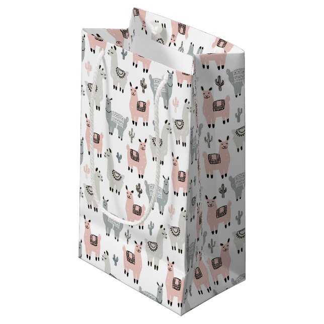 Smiling Llamas Pattern Small Gift Bag (Front Angled)