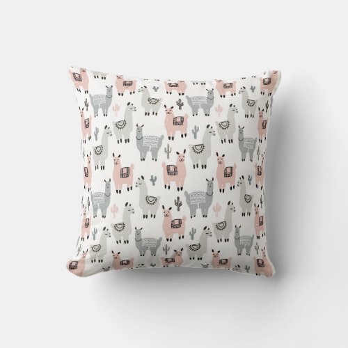 Smiling Llamas Pattern Throw Pillow