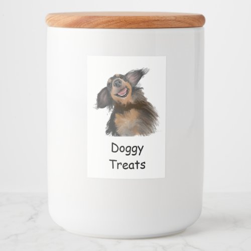 Smiling Long Haired Dachsund Treat canister Food Label