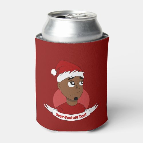 Smiling man Christmas cartoon Can Cooler