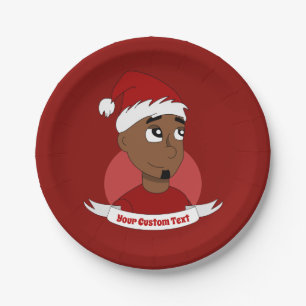Smiling man Christmas cartoon Paper Plates