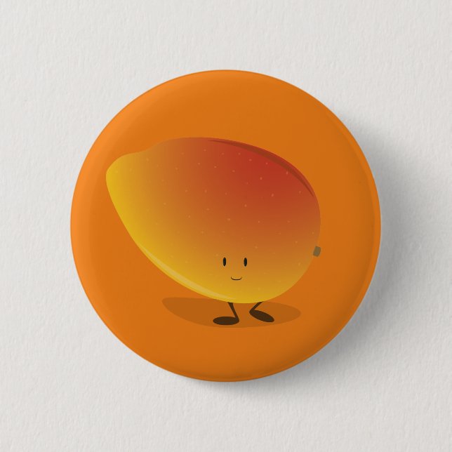 Smiling Mango Character Pinback Button (Front)