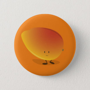 Smiling Mango Character Pinback Button
