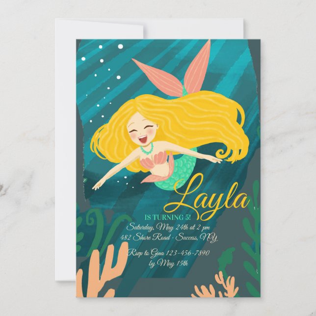 Smiling Mermaid Invitation (Front)