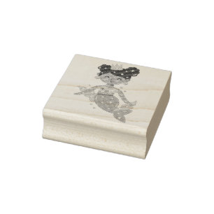 Smiling mermaid princess rubber stamp
