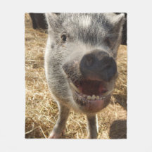 Smiling Mini Pig Fleece Blanket, Medium