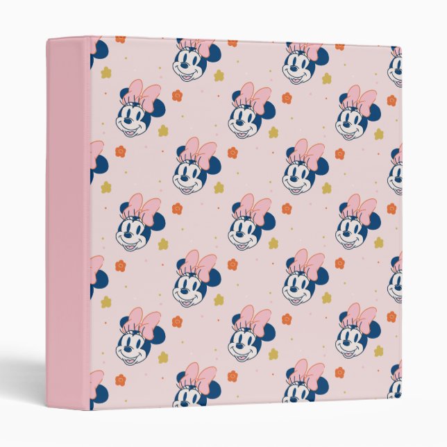Smiling Minnie Mouse Floral Pattern 3 Ring Binder (Front/Spine)