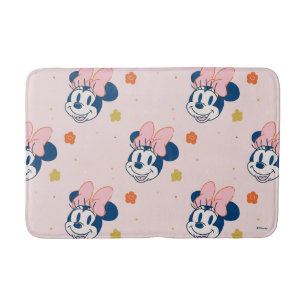 Smiling Minnie Mouse Floral Pattern Bath Mat